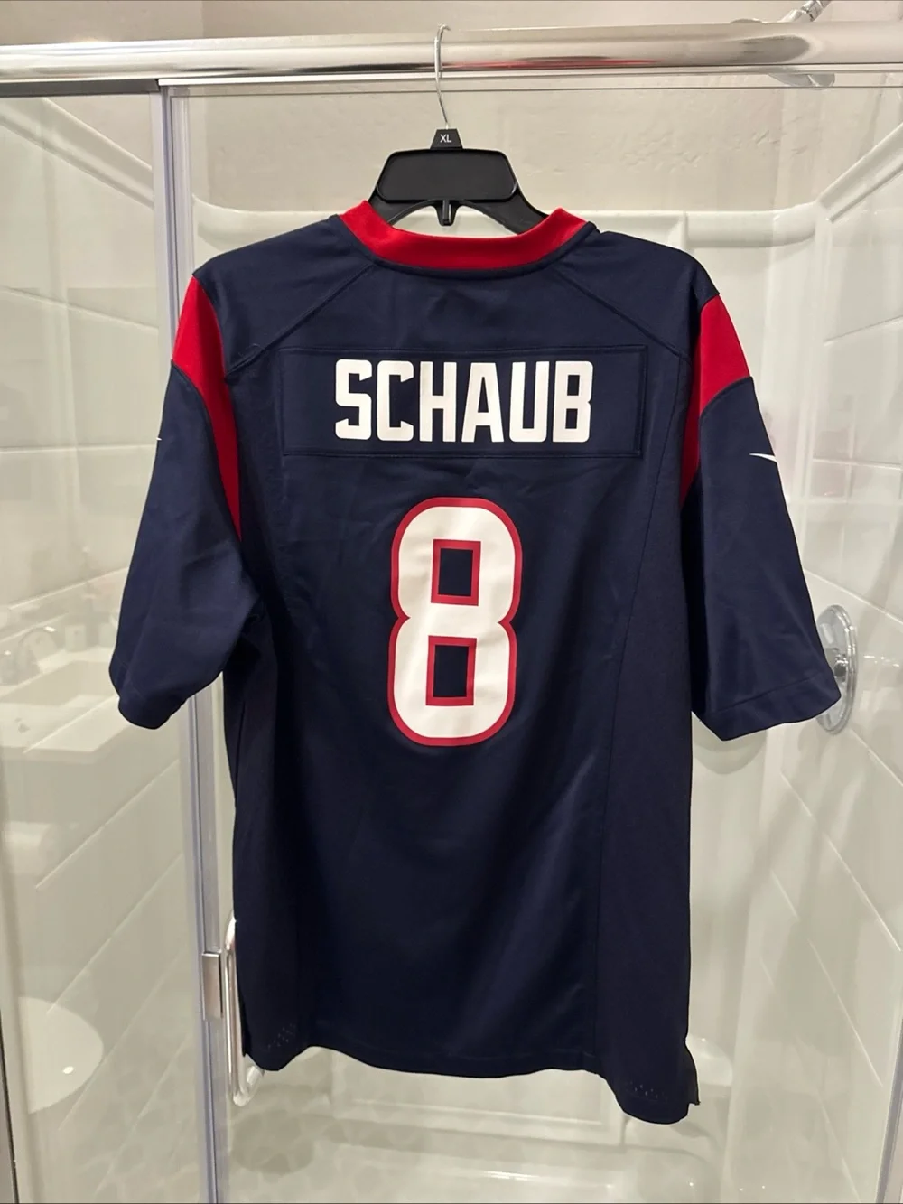 Men's Navy Blue and Red Football Jersey - Schaub #8